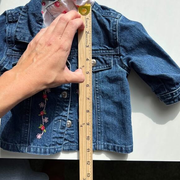 Vintage 12 Month Baby Toddler Girl Denim Blue Jean Jacket Embroidered Flower - Picture 9 of 10